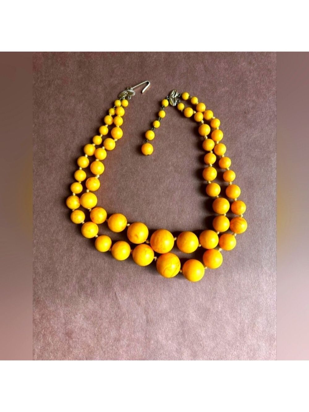 West Germany Two Strand Graduated Yellow Lucite Beads Necklace 15"